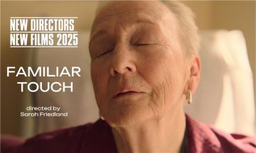 A still from the film, of an older woman with her eyes closed taking sunlight, with the New Directors New Films 2025