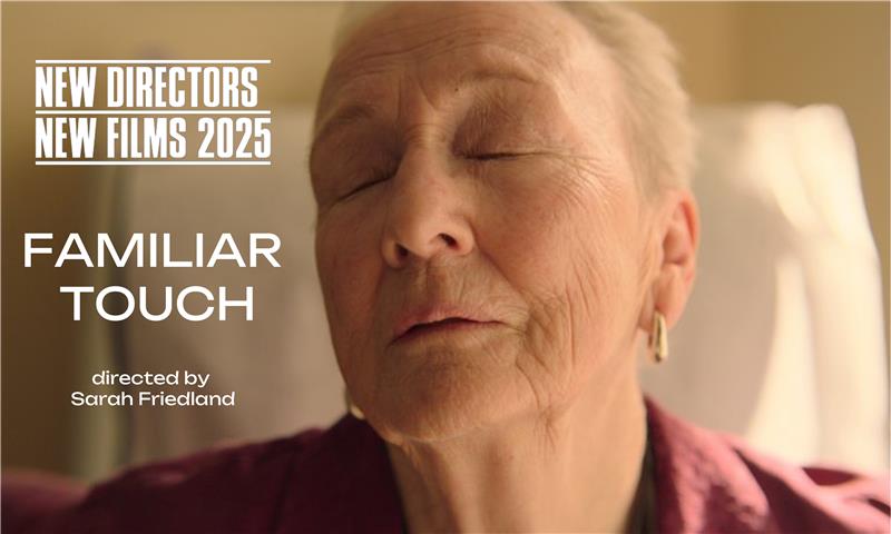 A still from the film, of an older woman with her eyes closed taking sunlight, with the New Directors New Films 2025