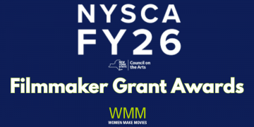 Banner for the NYSCA FY26 Filmmaker Grant Awards, featuring the New York State Council on the Arts and WMM logos